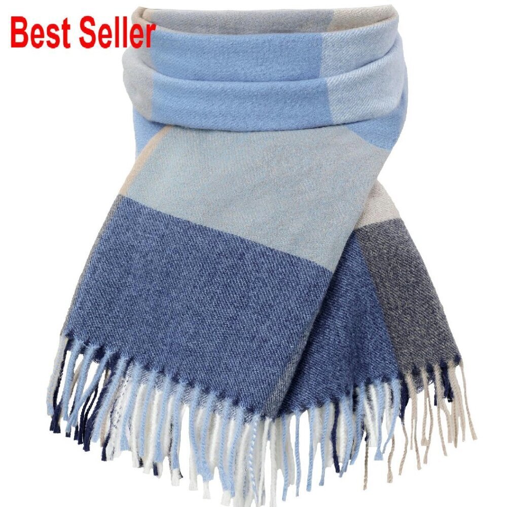 Oversized Plaid Scarf Cashmere Feel Shawl Wrap Winter Fall Chic Elegant